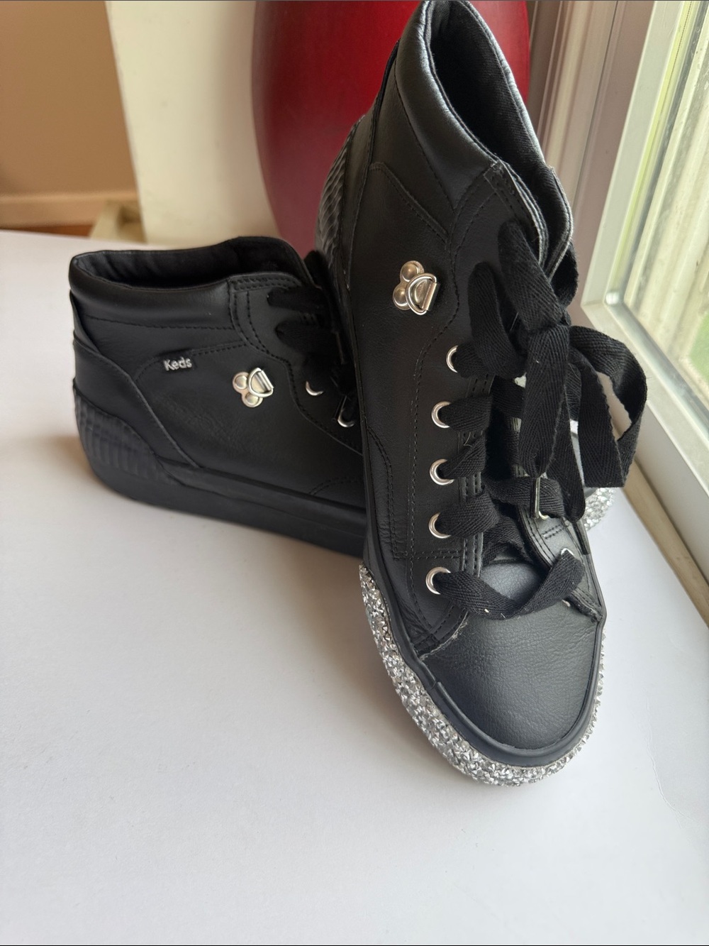 Keds Black High-Top Sneakers with Silver Rhinestone Toe women size 11